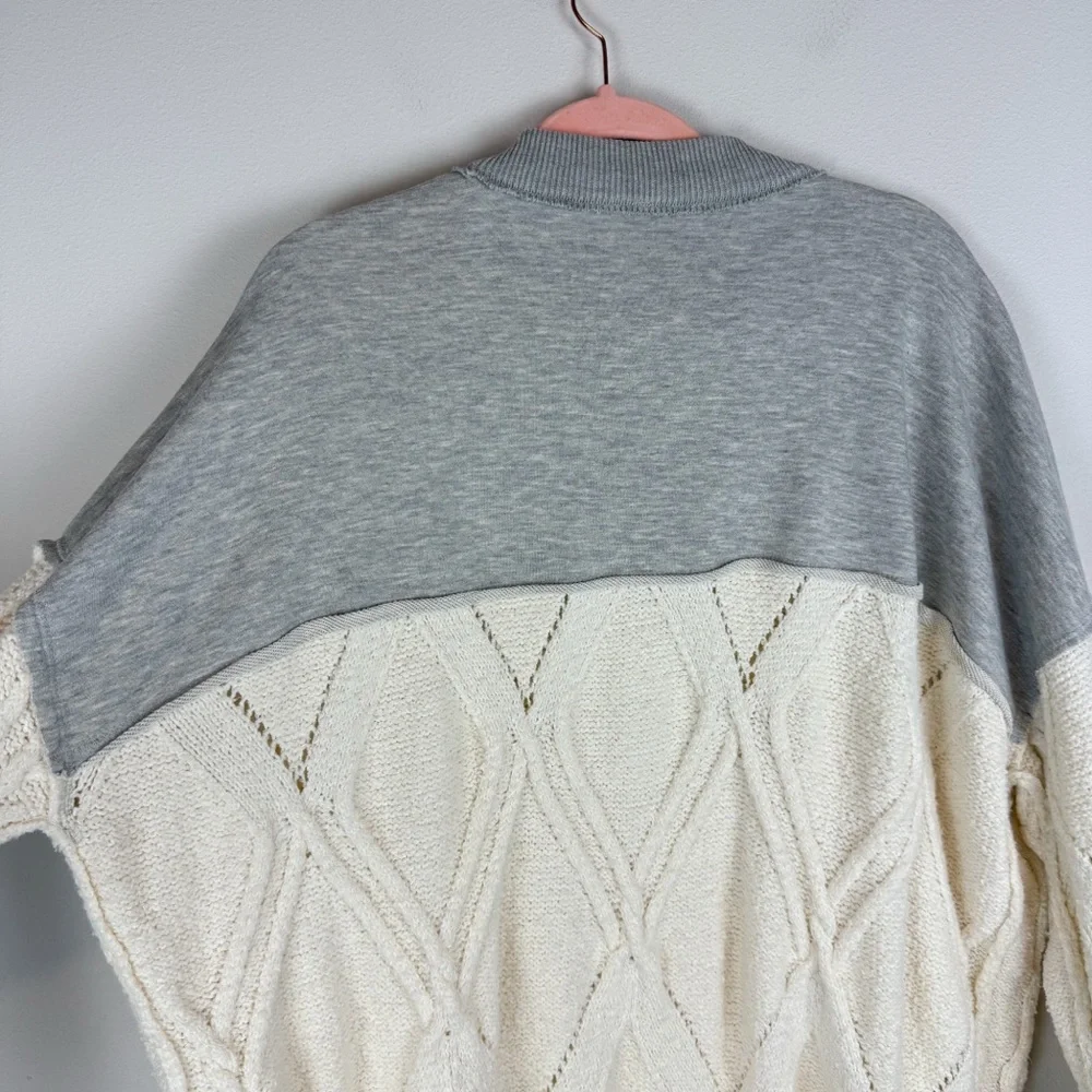 Free People Olympia‎ Oversized Cable Knit Sweater Cream Gray Size XS